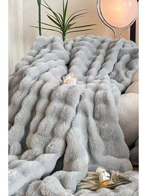 Çeyiz Diyarı Tomris Tavşan Tüyü Çift Kişilik Yatak Örtüsü 220x240 Cm Gri - S000493088-20600