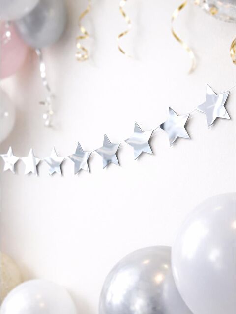 Parti Adresi Gümüş Yıldız Sarkıt Süs | Parlak Kuşe Kağıt Parti Dekoru Süs 5 m - S000530922-18105