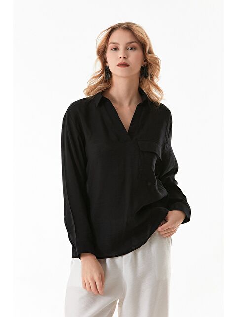 Fullamoda Basic V Yaka Tek Cepli Gömlek - S000380732-19351