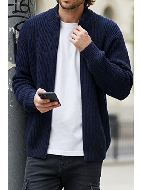 Oksit Loken Tam Fermuarlı Dik Yaka Kalın Erkek Hırka - S000467783-21164