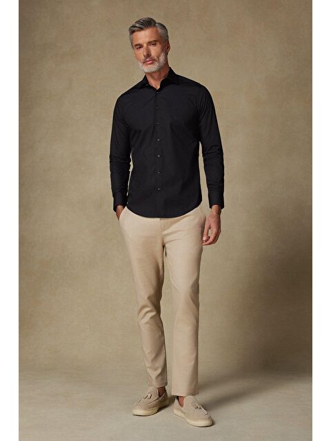 ABBATE Bb Club Oscar Poplin Pamuk Polyester Slim Fit Siyah Klasik Yaka Erkek Düz Gömlek - S000437962-19351