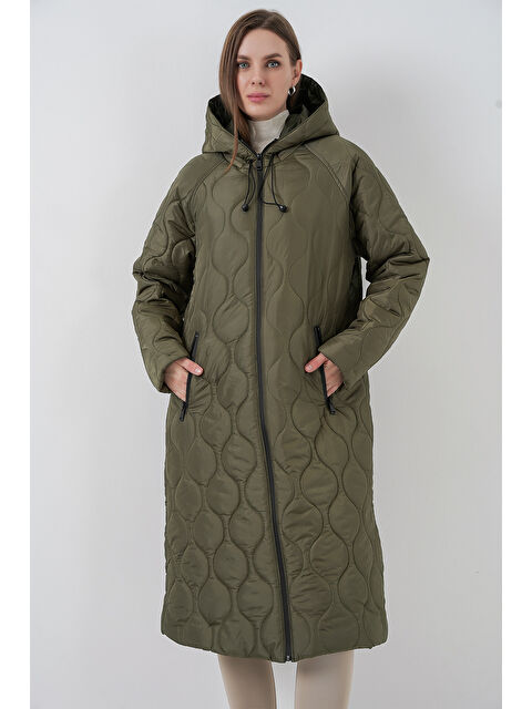 Bigdart 5177 Kapüşonlu Uzun Kapitone Mont - Haki - S000119534-18547