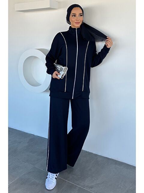 Julude Ön Fermuarlı Şeritli Tunik Bel Lastikli Pantolon Tesettür İkili Takım - S000470365-21164