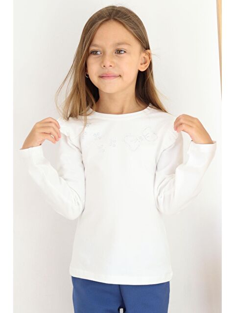 Breeze Kız Çocuk Uzun Kollu Tişört Işıltılı Taş İşleme Detaylı Ekru (4 Yaş) - S000490209-19965
