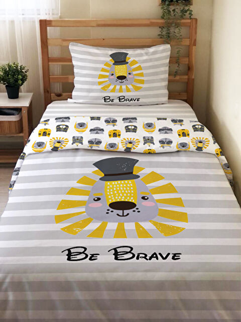 Evmila Aslan Desenli Çarşafsız 2 li Takım Baskılı Tek Kişilik Nevresim Takımı 160x220 cm - S000291142-23173