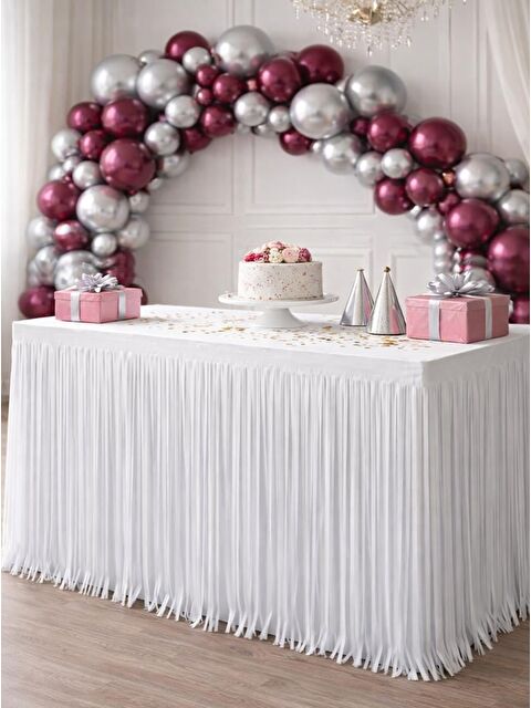 Parti Adresi Metalize Masa Eteği Püsküllü Parti Masa Eteği Beyaz - S000530939-20063