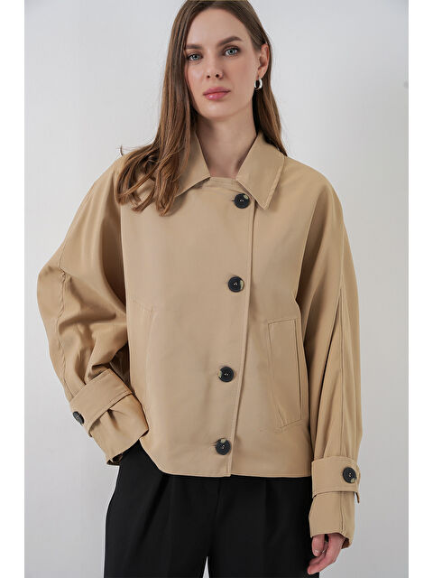 Bigdart Kadın Oversize Kısa Trençkot 5977 - Bej - S000465940-19928