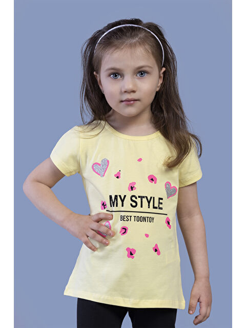 Toontoykids Kız Çocuk Kalp Baskılı Tişört