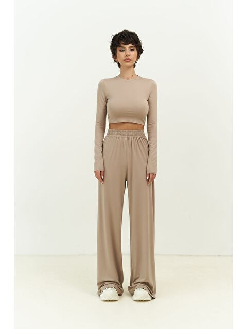 Mai Collection Jany Uzun Kollu Vizon Crop Pantolon Takım - S000277488-26429