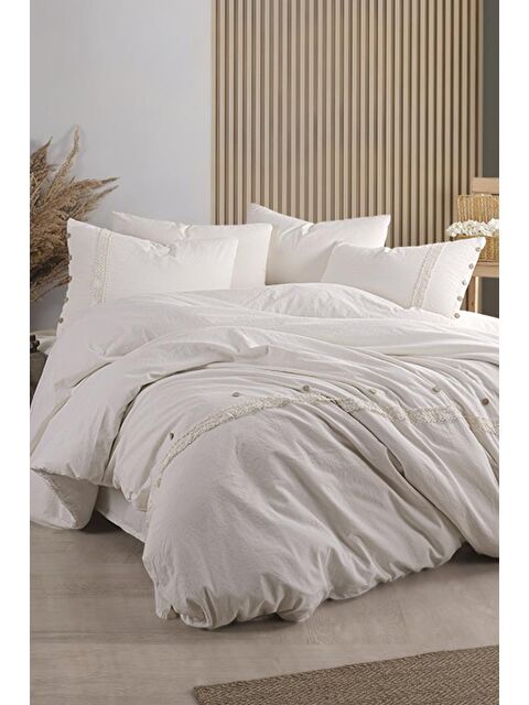 Çeyiz Diyarı Grace 6 Parça %100 Pamuk Çift Kişilik Nevresim Takımı Ekru - S000493112-19965