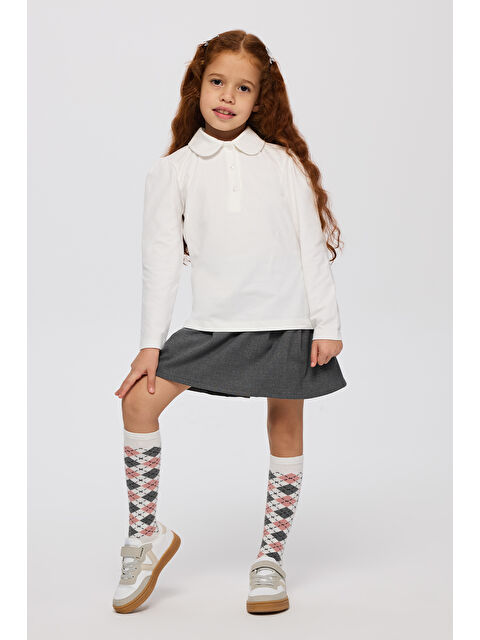 Panço Kız Çocuk Bebe Yaka Yumuşak Dokulu Ekru Tişört - S000510552-19965