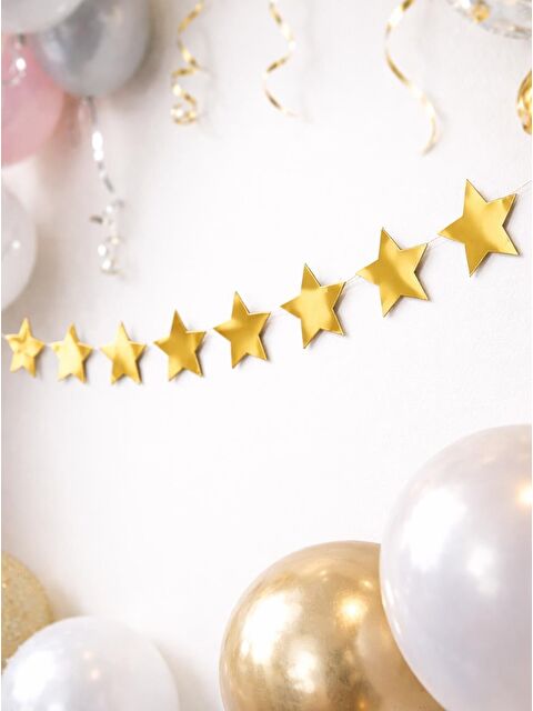 Parti Adresi Altın Yıldız Sarkıt Süs | Parlak Kuşe Kağıt Parti Dekoru Süs 5 m - S000530944-20076
