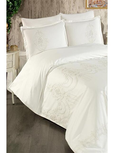 Çeyiz Diyarı Calina Nakışlı %100 Pamuk Çift Kişilik Nevresim Takımı Altın - S000493116-20076