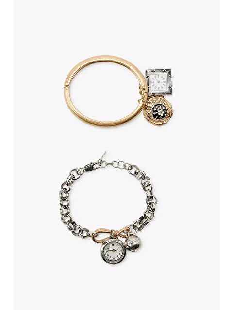 New Obsessions Dekoratif Saat Sallantılı Antik Gümüş Bileklik Seti - S000494520-37295