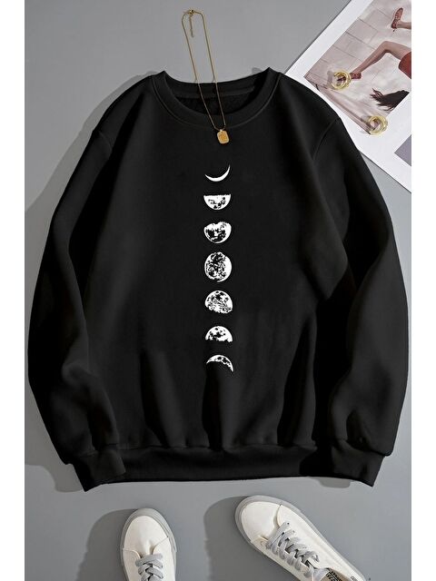 uyguntarz Unisex Moon Phases Bisiklet Yaka Sweatshirt - S000272112-19351