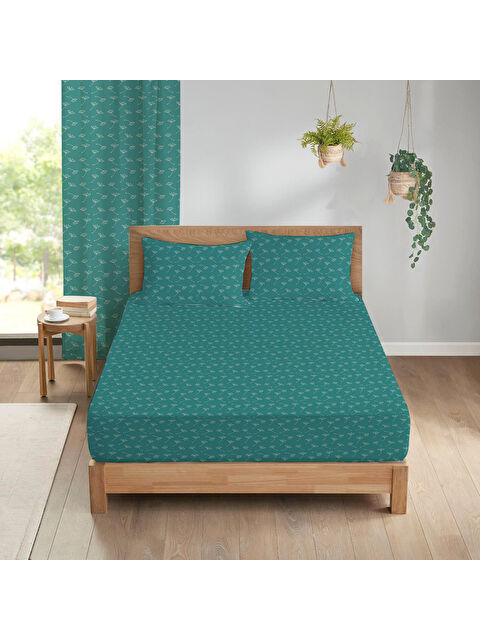 Evmila Çiçek Desenli Baskılı 180x200 Çift Kişilik Lastikli Çarşaf Seti Turkuaz - S000291143-23173