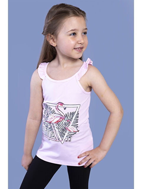 Toontoykids Kız Çocuk Fırfır Detaylı Flamingo Kabartma Baskılı Atlet