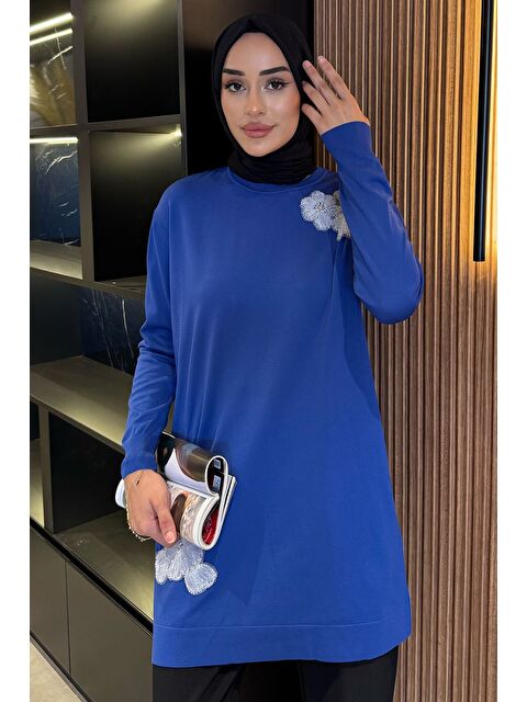 Julude Bisiklet Yaka Çiçek Figürlü Tesettür Triko Tunik (s-m-l-xl Beden Uyumludur.) - S000470369-23710