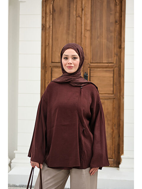 Locco Moda Kadın Yandan Düğmeli İçten Bağlama Detay Gömlek Mürdüm