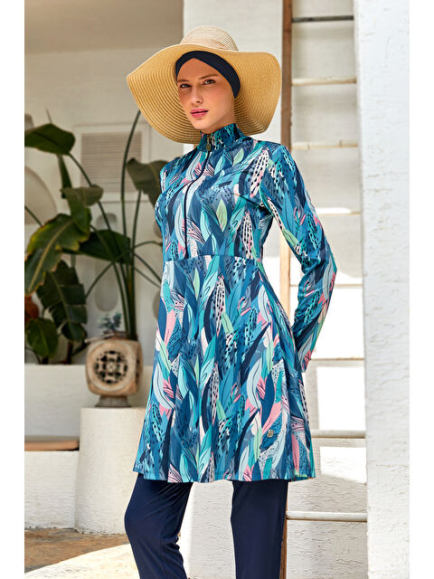 Rozamay Yarım Fermuarlı Elastanlı Tam Kapalı Tesettür Mayo 3114 Koyu Lacivert - S000392160-29672