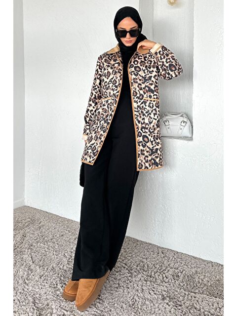 Julude Leopar Desenli Ön Çıtçıtlı Tesettür Trençkot - S000470371-19928