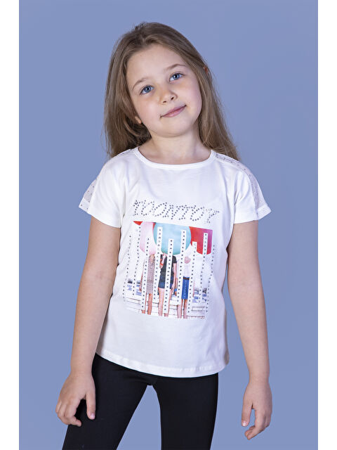 Toontoykids Kız Çocuk Dijital Baskılı Taş İşlemeli Tişört