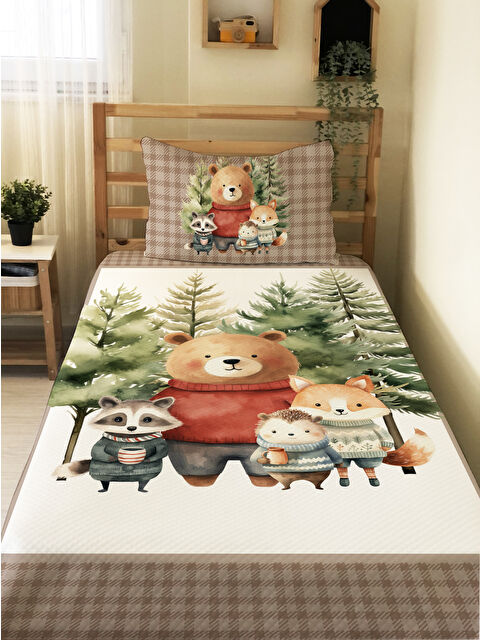 Evmila Sevimli Hayvan Desenli Tek Kişilik Çocuk  Pike Takımı   ÇARŞAFSIZ - S000284627-23173