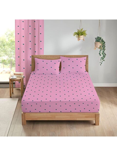 Evmila Çiçek Desenli Baskılı 180x200 Çift Kişilik Lastikli Çarşaf Seti Pembe - S000291144-23173