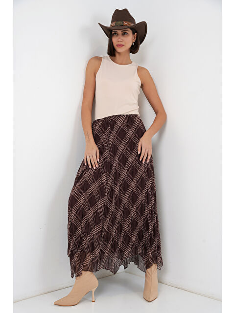 Bigdart Kadın Asimetrik Kesim Şifon Etek 8056 - Kahverengi - S000523612-19413