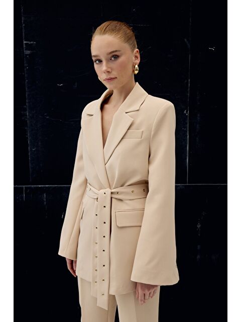 SATEEN Serana Kuşak Detaylı Ceket - Bej - S000516481-19928