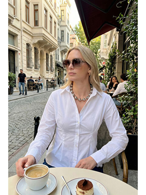 Lela Belden Oturtmalı Pileli Pamuk Karışımlı Fitted Fit Gömlek 6778275 - S000526429-20063