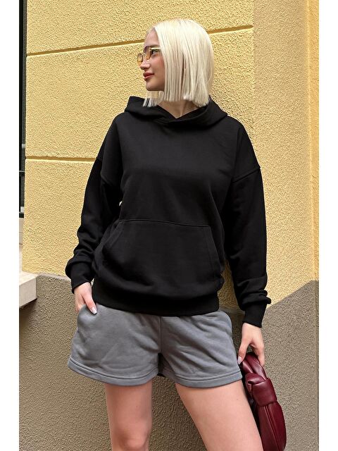 Madmext Siyah Kapüşonlu Oversize Cepli Sweatshirt Mg2207 - S000286622-19351