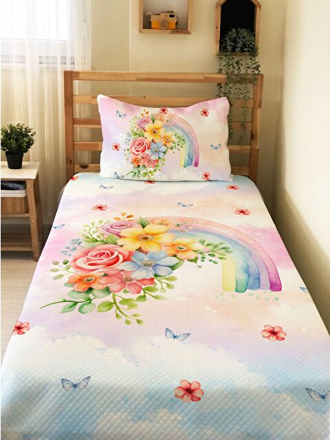 Evmila Çiçekli  Desenli  Çocuk Tek Kişilik Pike Takımı 160x220 cm - S000164122-23173