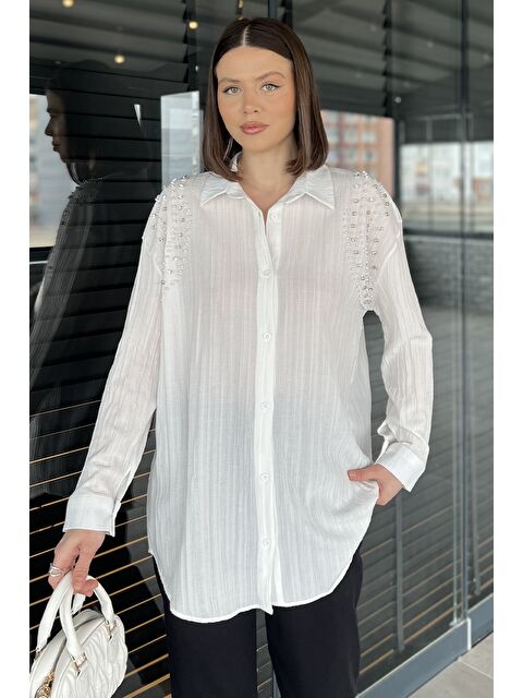 Gülseli Omuz İncili Kadın Gömlek - S000368409-20063