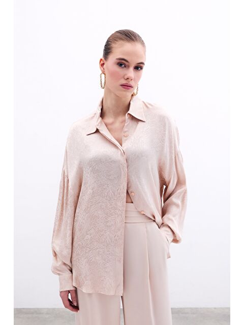 SATEEN Desenli Salaş Gömlek - Bej - S000323638-19928