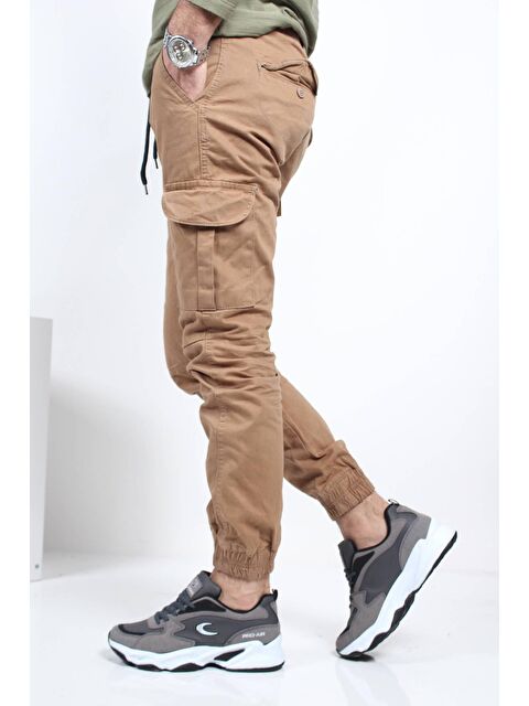 Oksit 1569 Beli ve Paçası Lastikli Likralı Erkek Kargo Pantolon - S000124637-4557