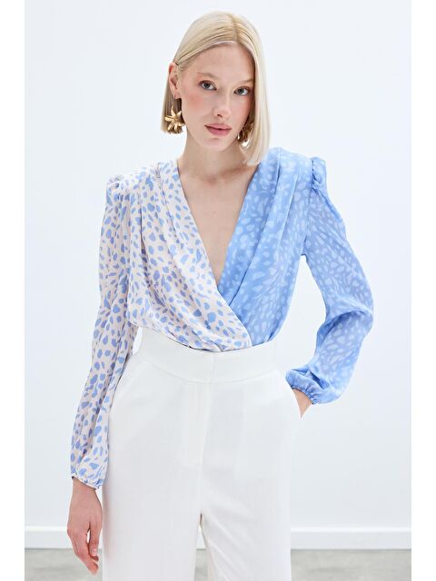 SATEEN Kruvaze Desenli Bodysuit - Bebemavİ Ekru - S000323095-8826