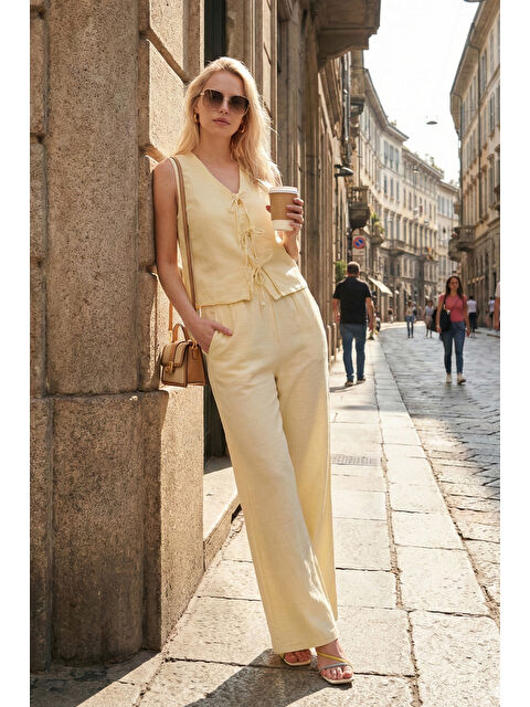 Lela Pamuklu Regular Fit Bağlama Detaylı Alt-Üst Müslin Takım 5866660 - S000526431-20072