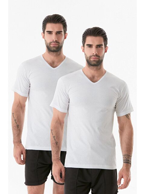 Fullamoda Basic 2 Li V Yaka %100 Pamuk Tişört - S000220064-20063