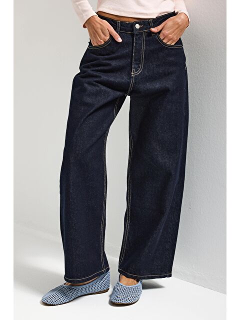 It's Basic Kadın İndigo Selvedge 7s6-50 Baggy Low Rise Fit Tokyo %100 Pamuk Denim Jean - S000526438-23093