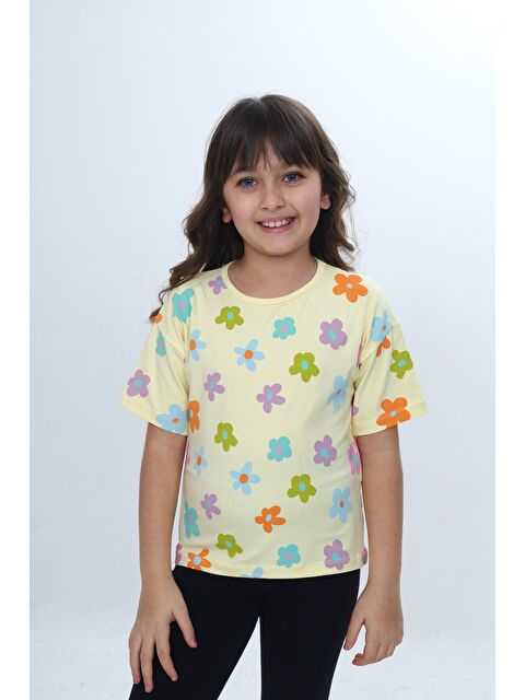 Toontoykids Kız Çocuk Bisiklet Yaka Kısa Kollu Baskılı Tişört 24980