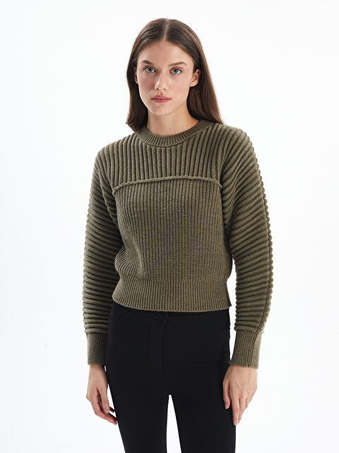 Dexia Nivelles - Örgü Detaylı Uzun Kollu Kazak - Haki Renk - S000276134-18547