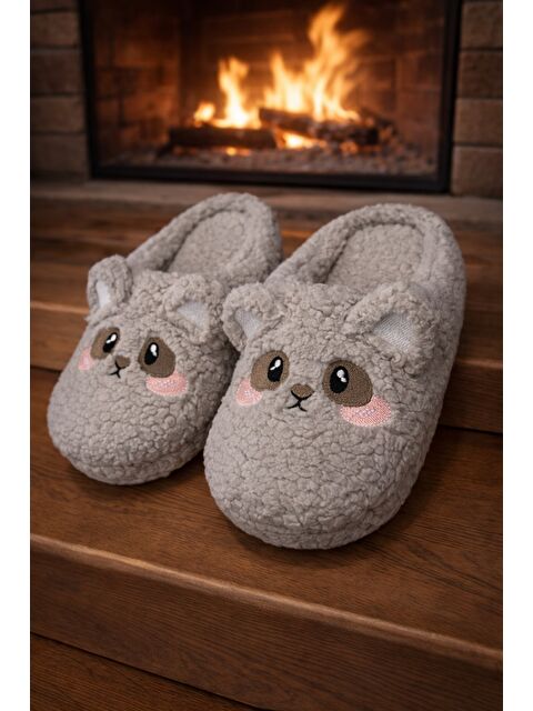 MODAFRATO TEDDY BEAR Kadın Ev Terliği Kışlık Terlik Kauçuk Ses Yapmayan Taban - S000500262-20600
