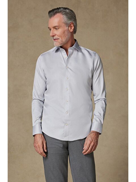 ABBATE Donatello Saten Pamuklu Slim Fit Açık Gri Klasik Yaka Erkek Düz Gömlek - S000438010-17308