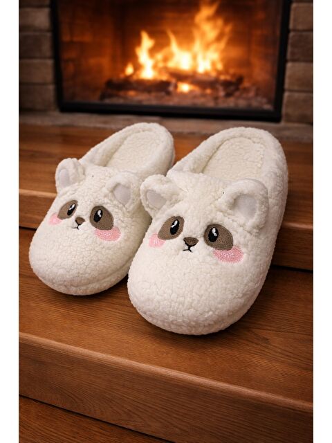 MODAFRATO TEDDY BEAR Kadın Ev Terliği Kışlık Terlik Kauçuk Ses Yapmayan Taban - S000500262-20063
