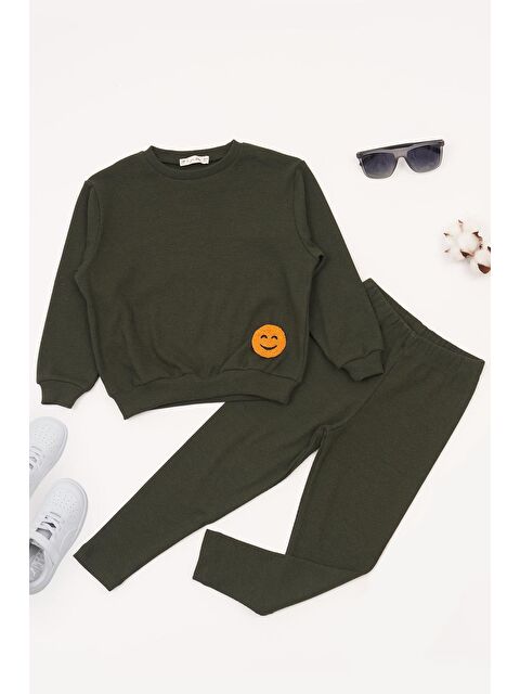 For You Kids Emoji Nakışlı Taytlı Yeşil Alt Üst Takım - S000114266-18194