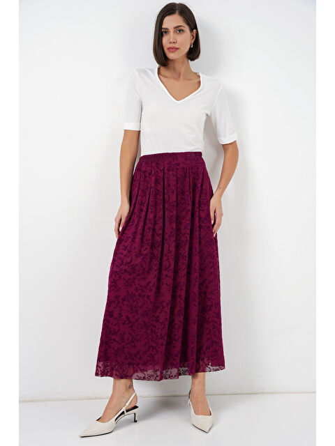 Bigdart Kadın Flok Baskılı Astarlı Etek 8069 - Mürdüm - S000523868-20036