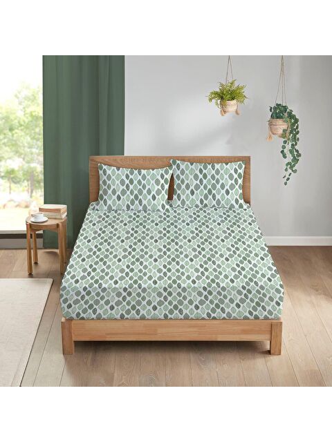 Evmila Yaprak Desen Baskılı Çift Kişilik 180x200 Çarşaf Takımı - S000124255-23173