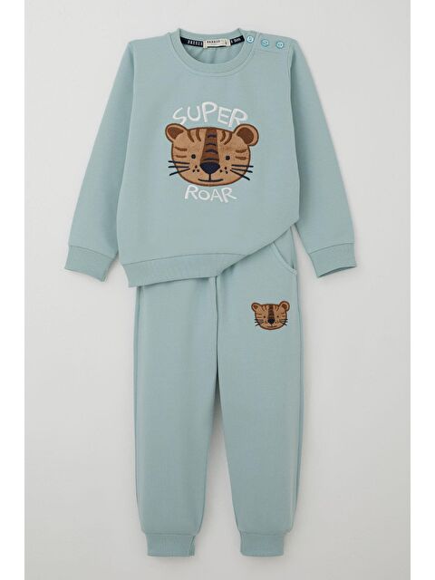 Breeze Erkek Çocuk Eşofman Takımı Sevimli Kaplan Nakışlı Su Yeşili (1-4 Yaş) - S000490326-20054