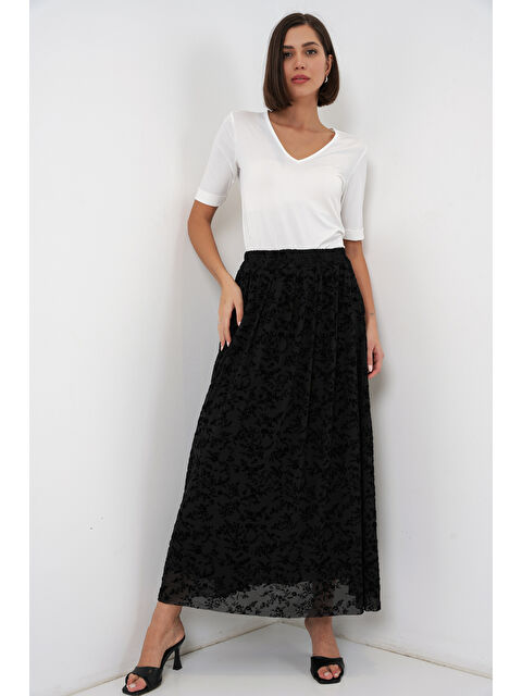 Bigdart Kadın Flok Baskılı Astarlı Etek 8069 - Siyah - S000523868-19351